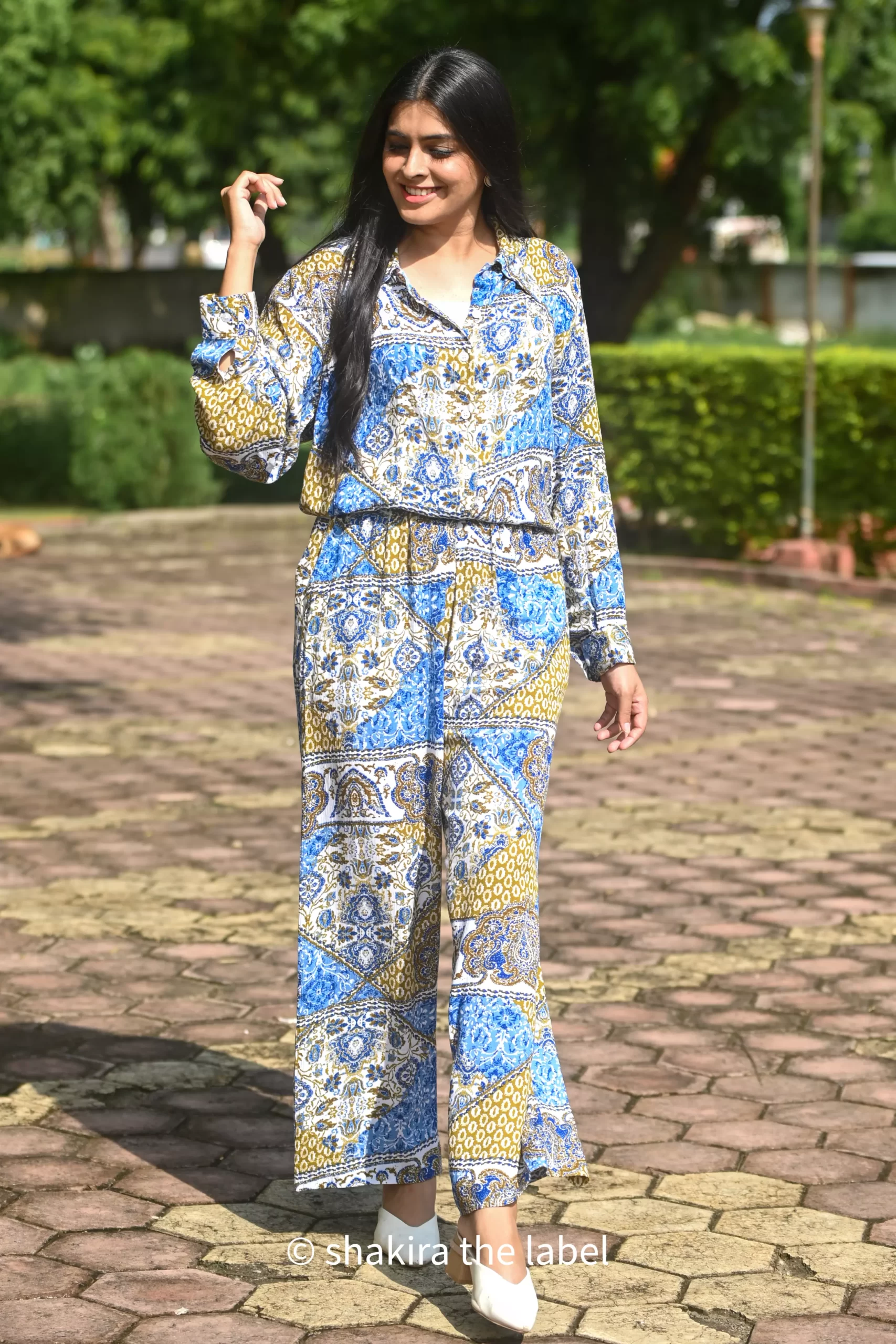 FIFI Print L V Shirt & Wide Leg Pants Coord Set